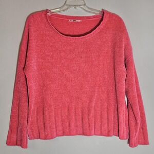 Seven7 Sweater Womens XL Pink Chenille Ribbed Hem Pullover Soft Cozy Plush Knit